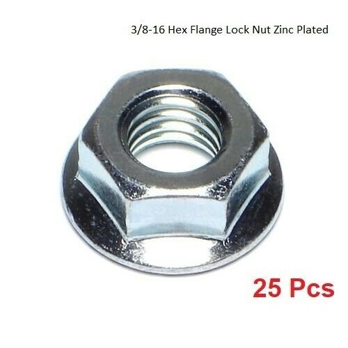 (Qty 25) 3/8-16 Hex Flange Lock Nut Zinc